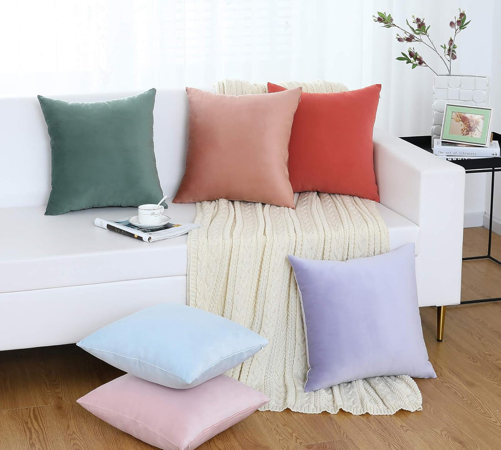 Comfy Soft Thick Velvet Throw Pillow Cases, Decorative Solid Square Cushion Covers, 18 x 18 Inches, 2 Pieces)