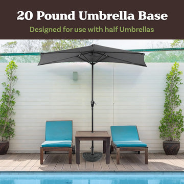 Half Round Umbrella Base - 20lb Weighted Semicircle Freestanding Resin and Concrete Umbrella Stand Use by (Black)