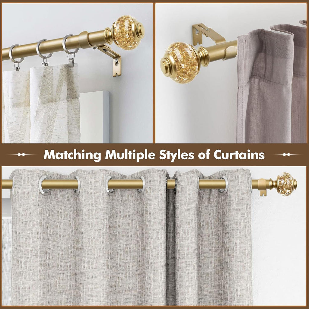 2 Pack Window Treatment Finials for 1 or 7/8 Inch Curtain Rods, Gold Drapery Rods Replacement Finials with M6