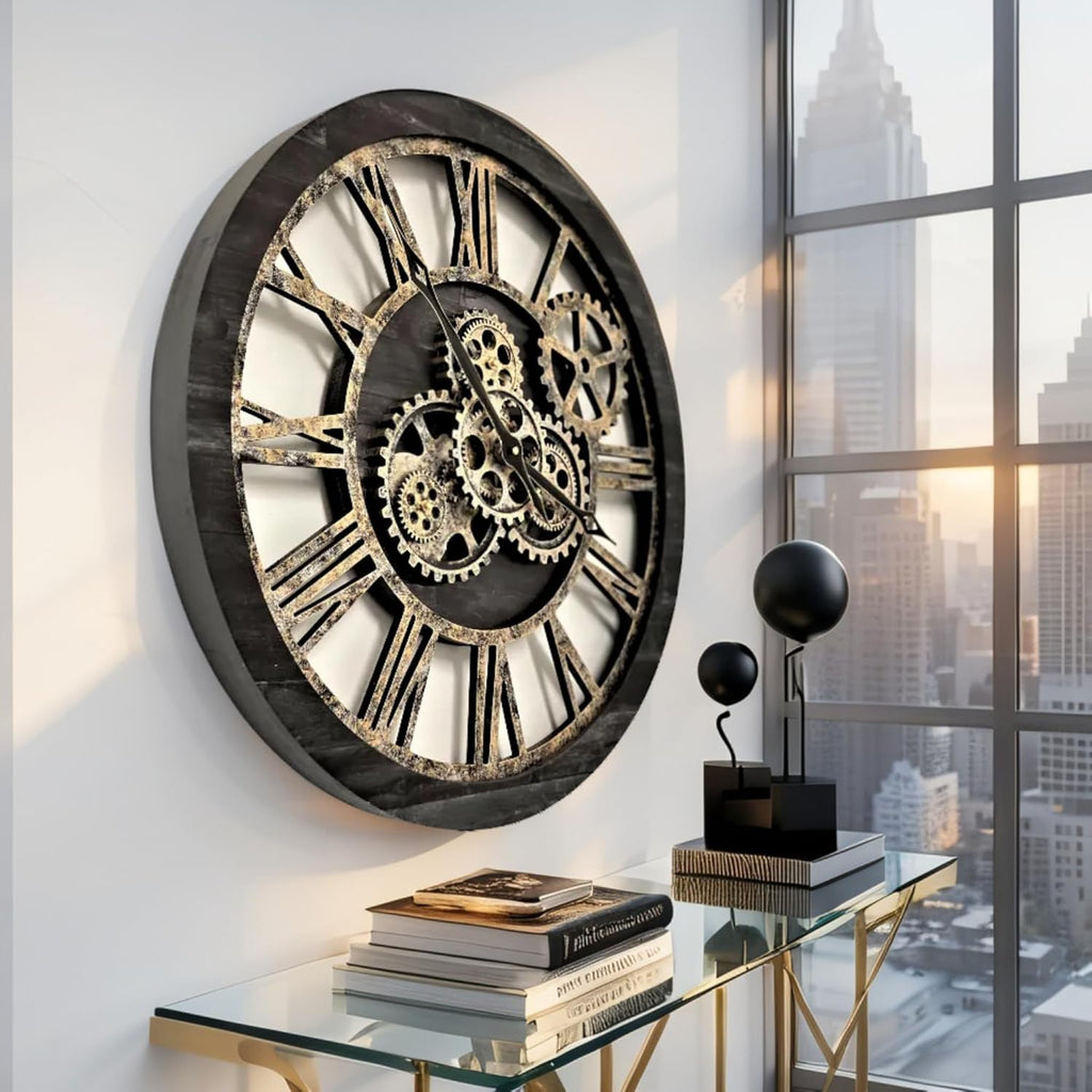 ImprovingLife The Gears Clock The Original Real Moving Gear Wall Clock Vintage Industrial Oversized Rustic Farmhouse (24 inch (60cm),...