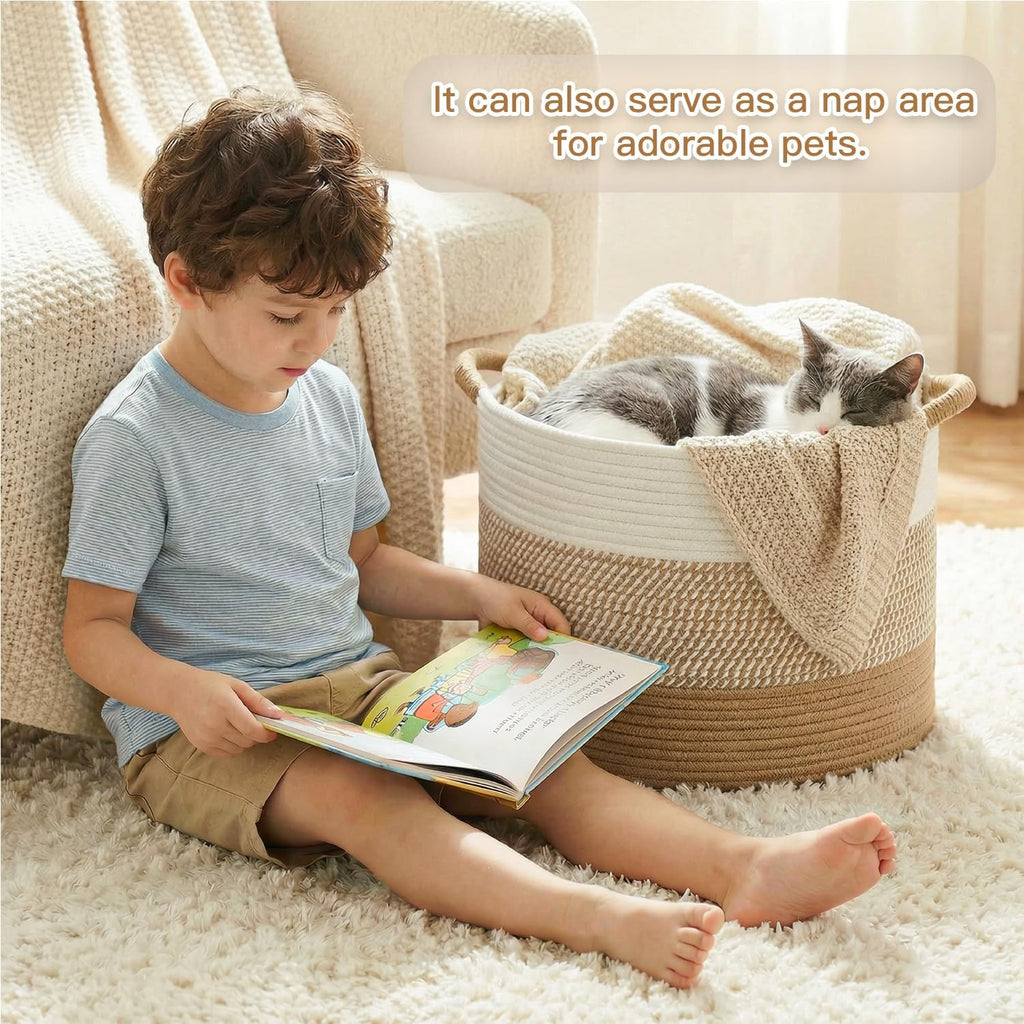70L Large Cotton Rope Basket, Decorative Woven Blanket Storage , Boho Toy Storage & Toy Box for Kids, Versatile