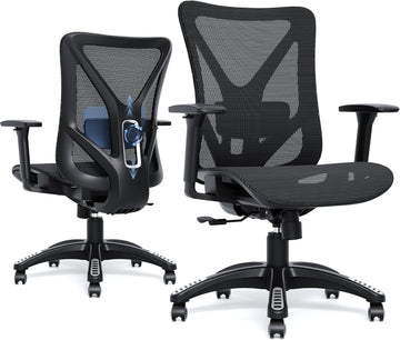 Ergonomic, Mesh Computer Desk Chairs with Adjustable Lumbar Support, 3D Armrests, Tilt Function, Comfy Wide Seat