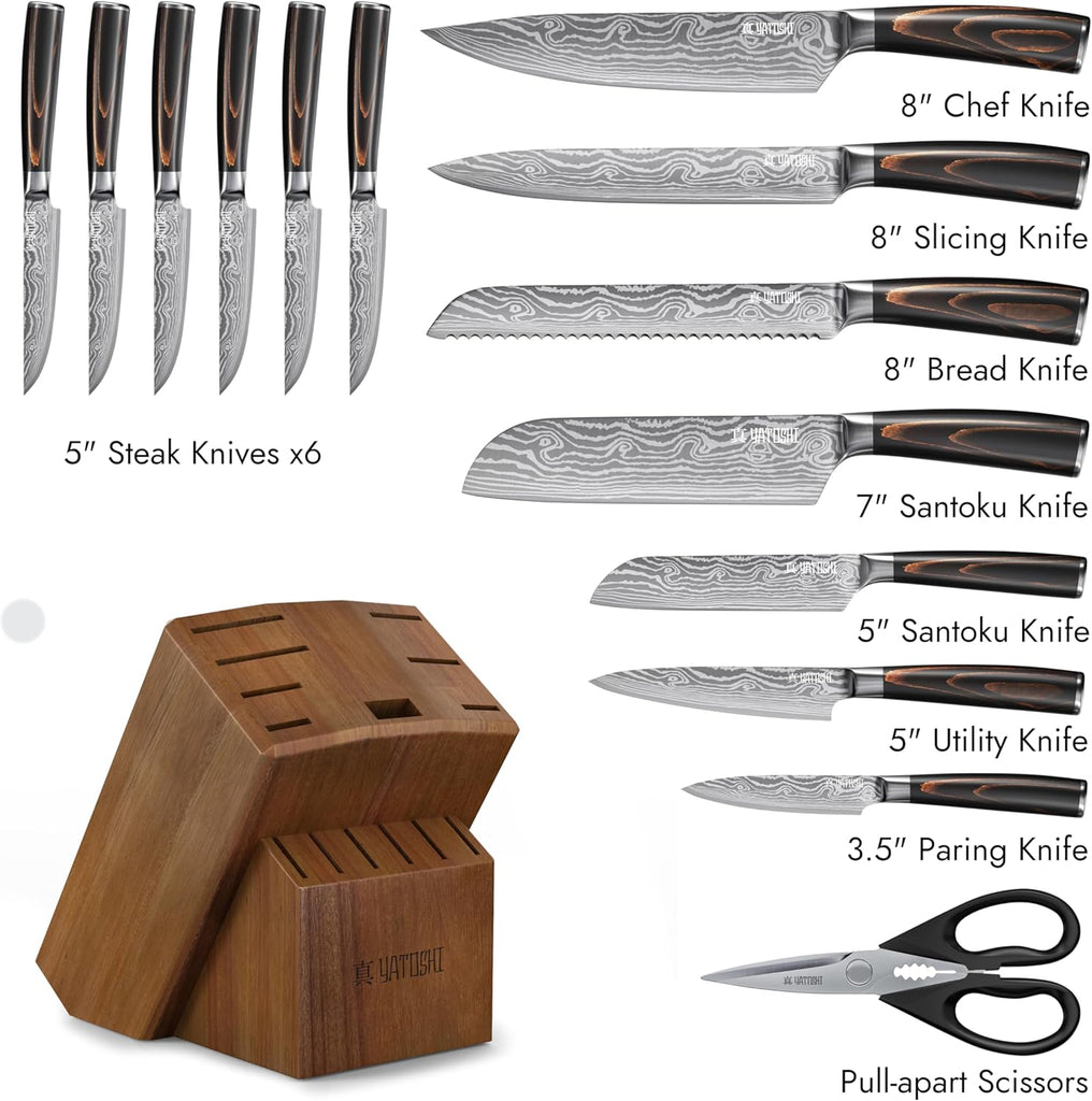 Professional Kitchen Knife Set, 15 Pieces, High Carbon Stainless Steel, Ergonomic Handle