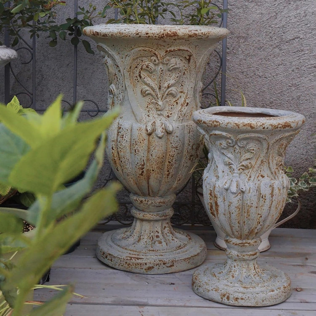 Vintage European Large Garden Urn Planter, Cement and Fiber Flower Pot, Decorative, 24.8 Inche Tall, Make Rust