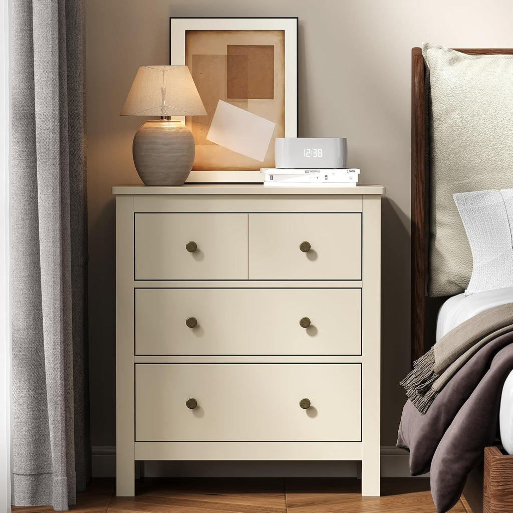 3 Drawer Nightstand, 27'' Wood Bedside Table with Storage Drawers, Modern Bedroom Storage Cabinet , Beige