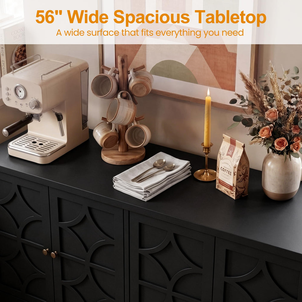 Sideboard Buffet Cabinet with Storage, Kitchen Coffee Bar, Black