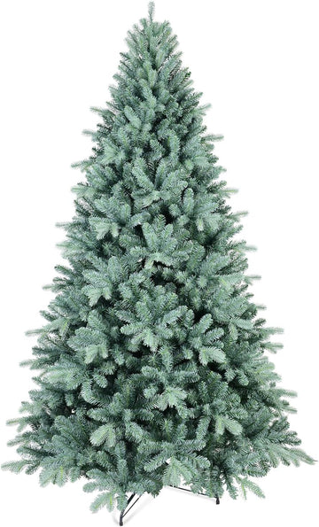 8FT Blue Spruce Artificial Christmas Tree, Premium Unlit Christmas Tree with 2458 PE/PVC Branch Tips, Memory Wire