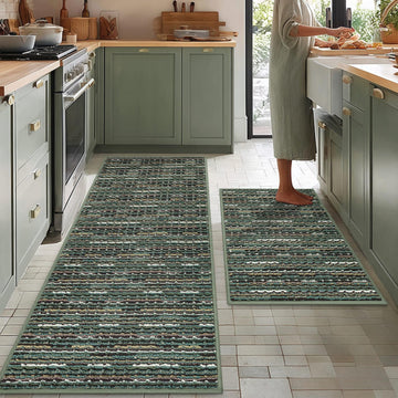 Kitchen Rugs Sets of 2, Non Slip Kitchen Mats for Floor, Green