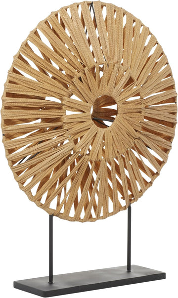 79 Plastic Rattan Abstract Handmade Decorative Sculpture Home Decor Statue with Black Stand, Accent Figurine 22" x 6"