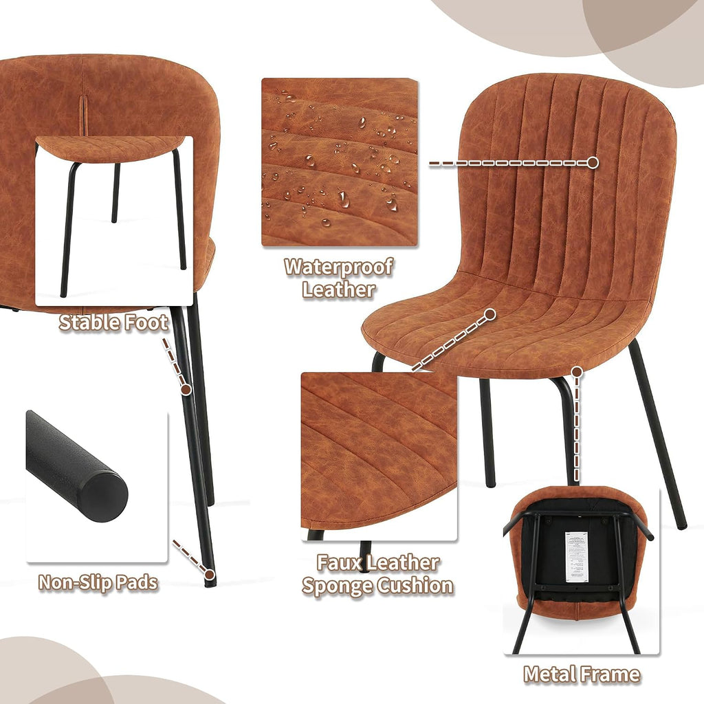 Dining Chair Set of 4, Upholstered PU Leather Seat with Black Metal Legs,Modern Comfortable Kitchen Chair, Curved