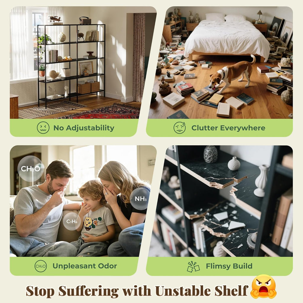 5 Tier Bookshelf, L Shaped Corner Bookshelf with 10 Open Shelves