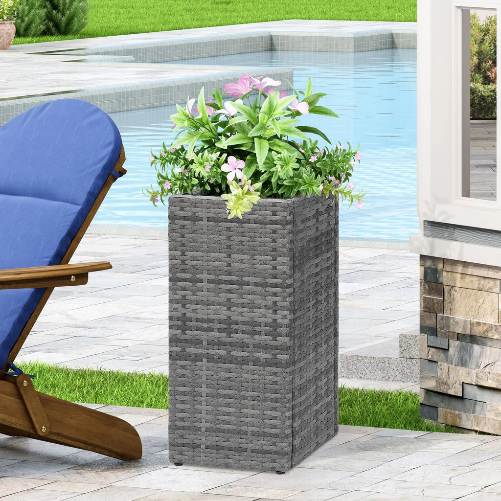 2 Pack Tall Planters for Outdoor Rattan Square Box 12x12x24inch