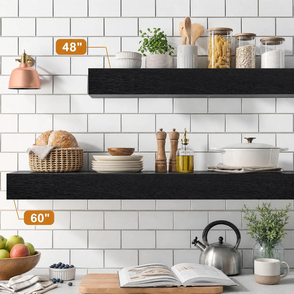 48 Inch Solid Wood Fireplace Mantel Shelf, Matte Black | 70 LBS Capacity, Easy to Install, Modern Farmhouse Floating