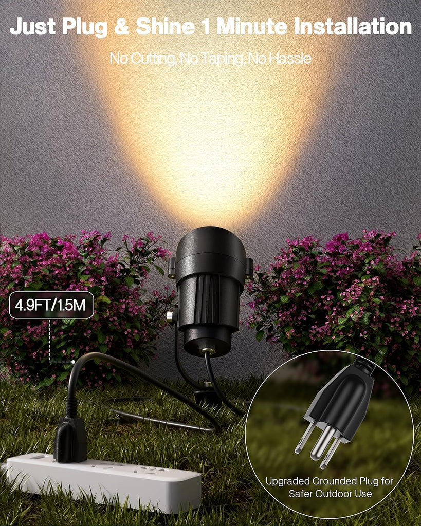 12W Spot Lights Outdoor 110V to 120V Landscape Lighting Waterproof Spotlight with 4.9ft 3-Plug LED Plug in Landscape