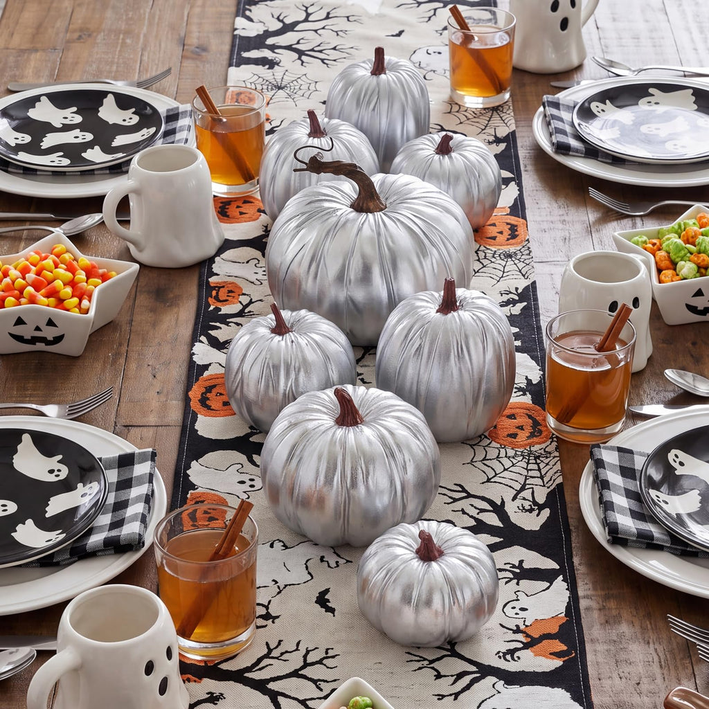 8 Pcs Fake Silver Leather Pumpkins Artificial Pumpkin Decoration