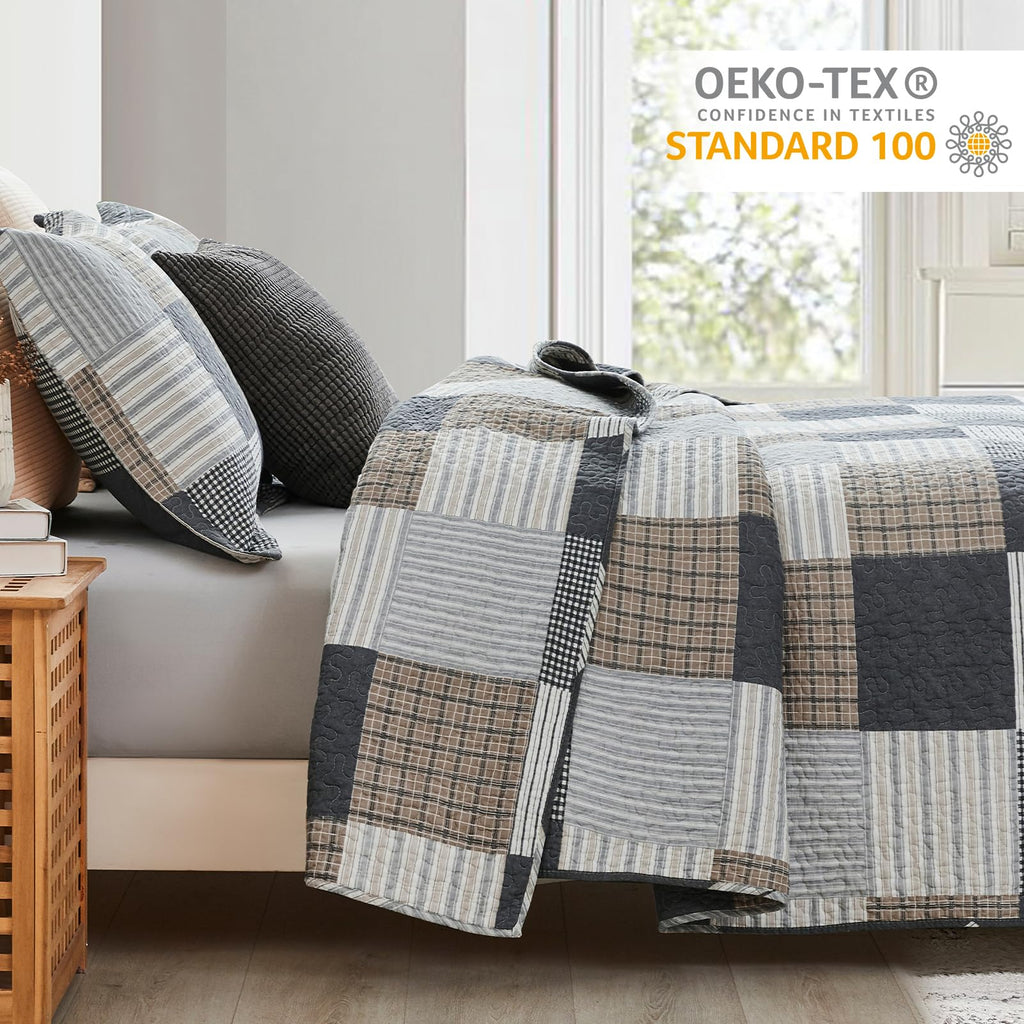 Quilt 100% Cotton Plaid Farmhouse Comforter Set