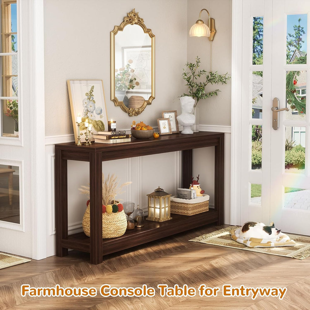 47" Farmhouse Wood Entryway Table Narrow Console Table with Storage Behind Couch Sofa Table with Shelves Entry Way