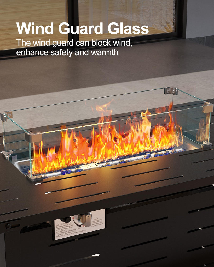 55" Outdoor Propane Fire Pit Table, 48, 000 Btu Lp Gas Rectangular Fire Table with Ignition Systems and Lid, Outdoor