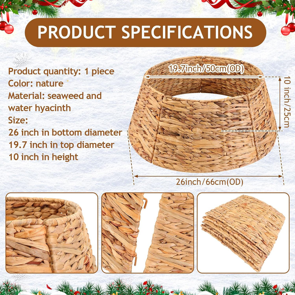 26 Inch Christmas Tree Collar Basket, Large Woven Hyacinth Rustic Christmas Tree Base Cover Skirt for Holiday - Set of 2