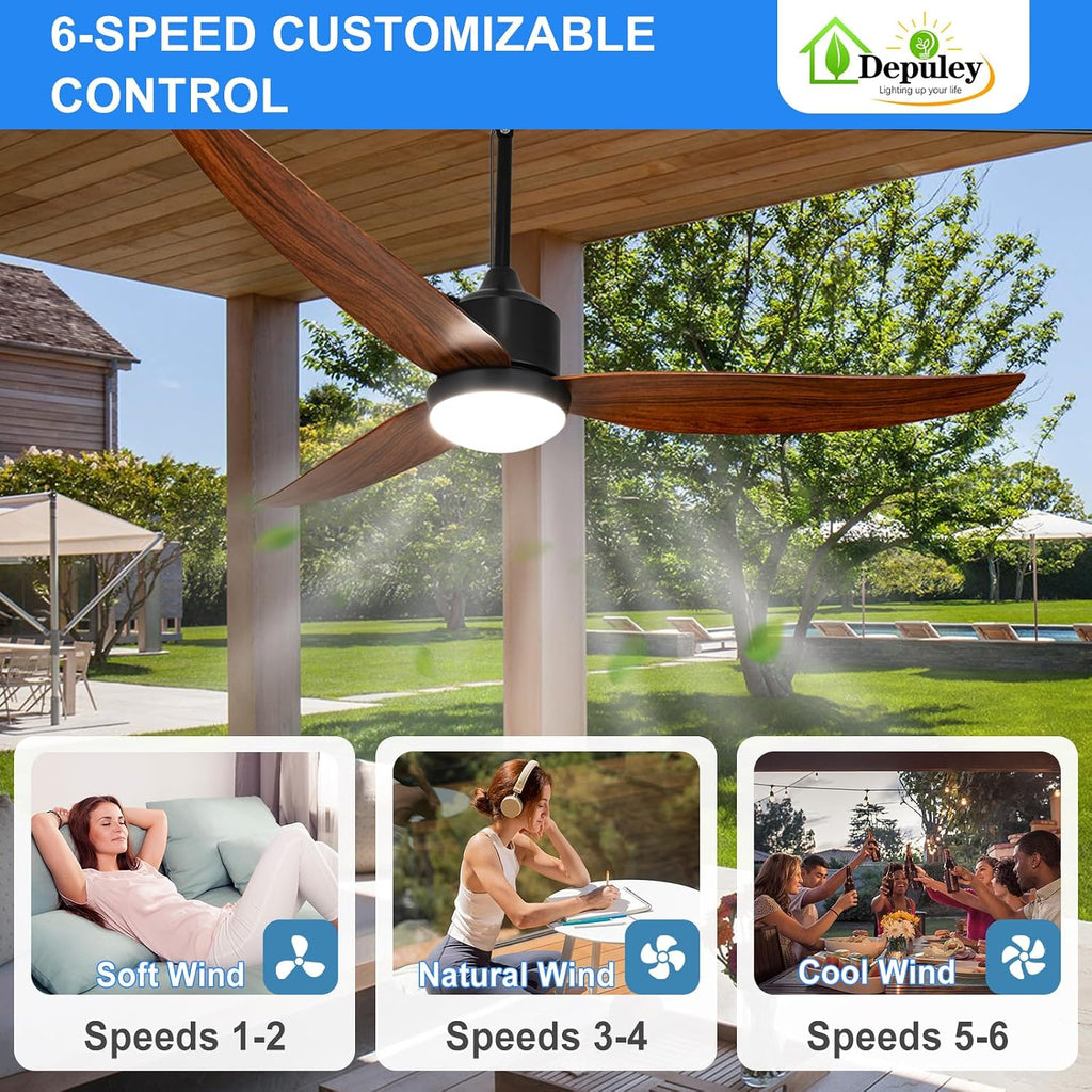 52 Inch Walnut Waterproof Gazebo Fans with Lights Outdoor Hanging - Plug in Fan for Patios - Dimmable Remote App Control