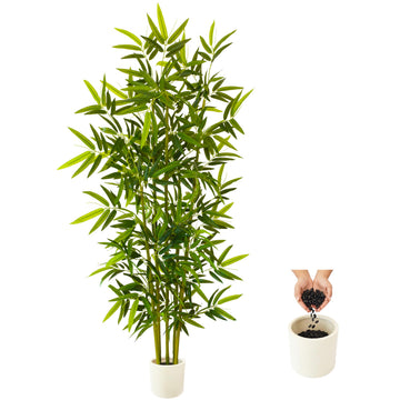 Artificial Bamboo Tree 6ft Green Fake Plant with White Planter