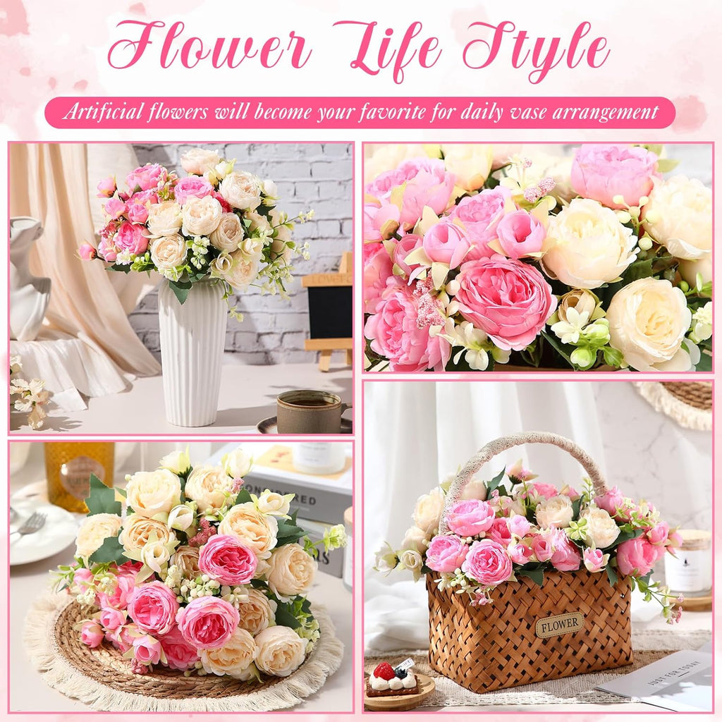 8 Bundles Artificial Peonies Flowers Fake Silk Peony Bouquet Faux Peonies Flowers Bulk for Decoration Vase Floral