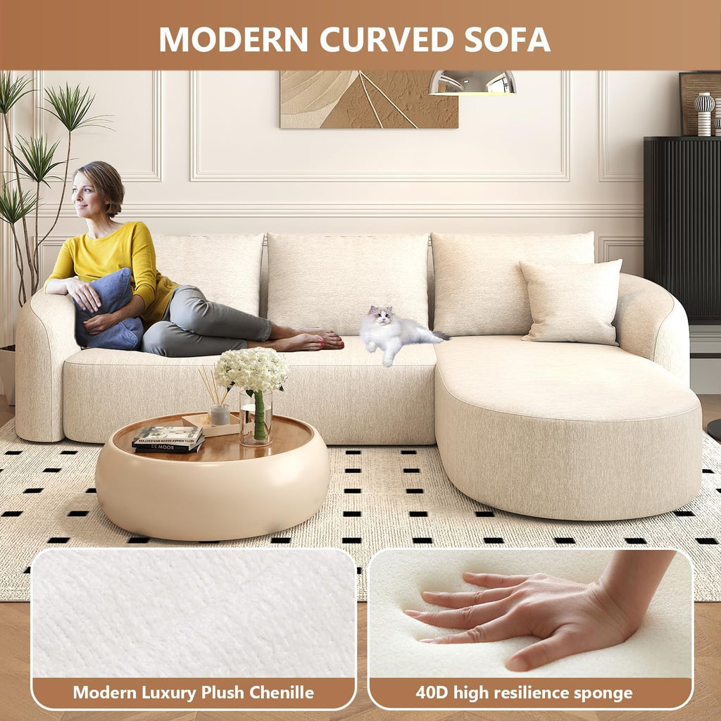 111" Modular Sectional Couches Luxury Modern Curved Back Sofa,Minimalist Comfy L-Shape Boneless Cloud Couch for Living