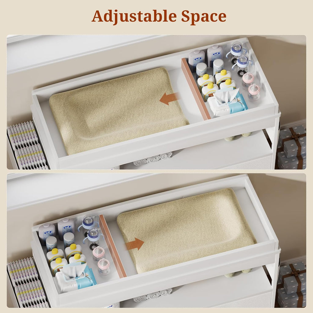 Changing Table with Storage, Changing Table Dresser, Diaper Changer Crib Sleeper Fabric Drawers, Storage Dividers