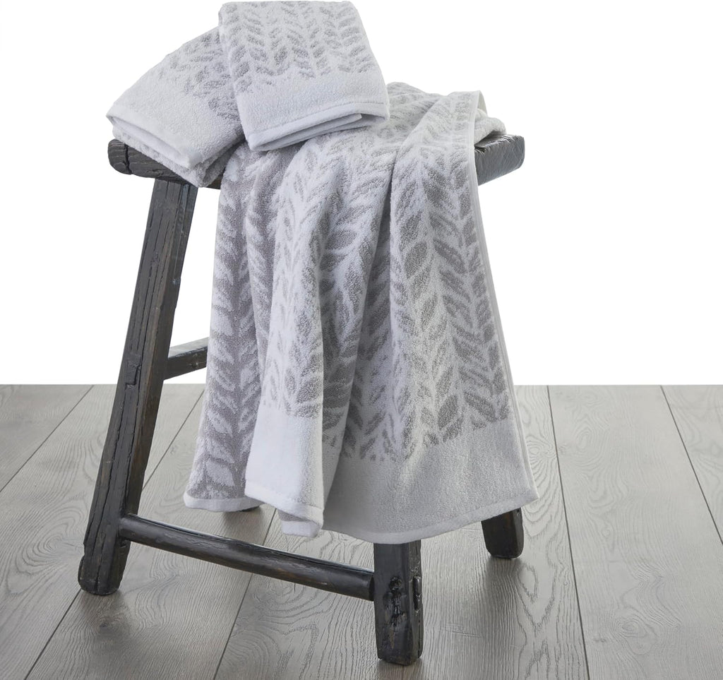 Distressed Leaves 100% Turkish Cotton Premium 4-Piece Towel Set, 600 GSM, Soft & Absorbent Jacquard- 2 Bath Towels, 2