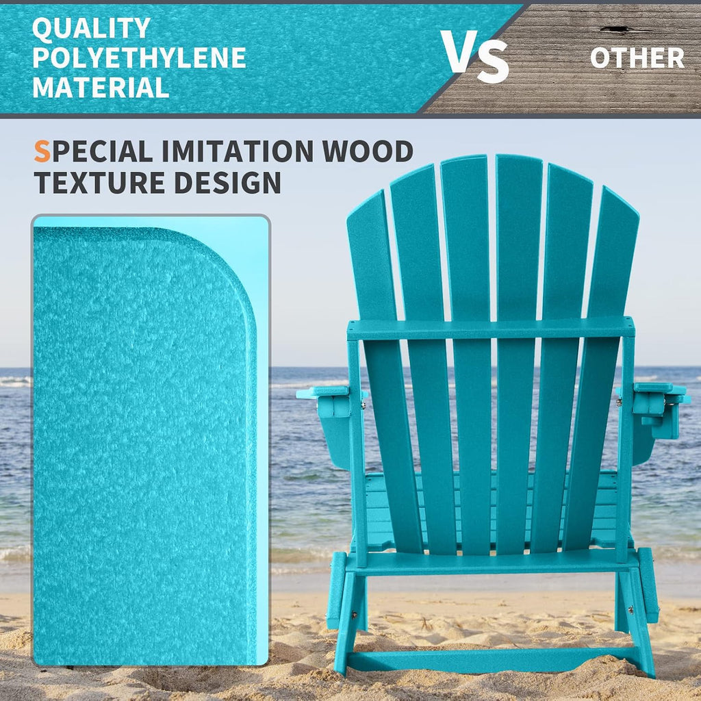 Adirondack Folding Chair, Fire Pit Chairs with Cup Holder | HDPE All Weather, Quick-Folding, No Rot or Rust or Crack