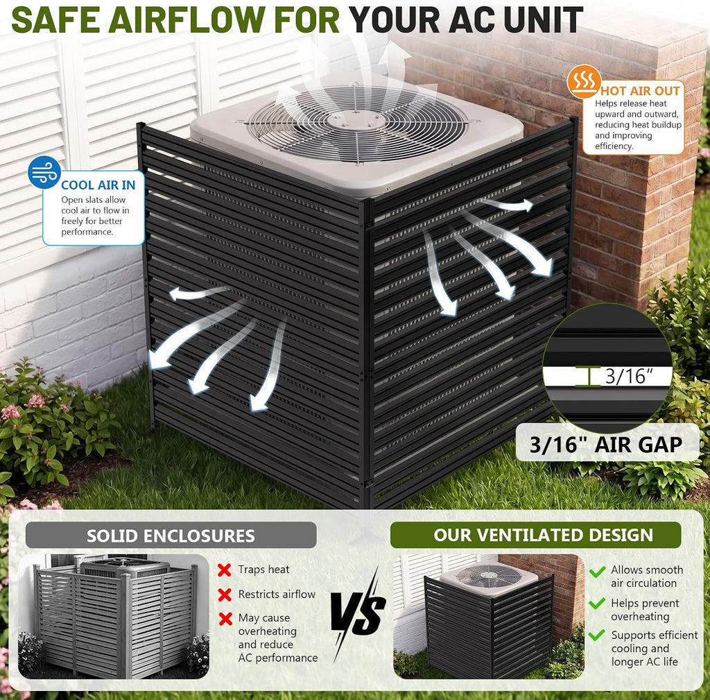 1 Panel No Dig Privacy Fence Screen, 60" H × 48" W Metal Outdoor Air Conditioner Fencing for AC Unit Cover, Hide
