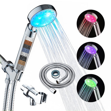Filtered Led Shower Head for Hard Water 7 Color Light Change Automatically Handheld Showerhead Polished Chrome with