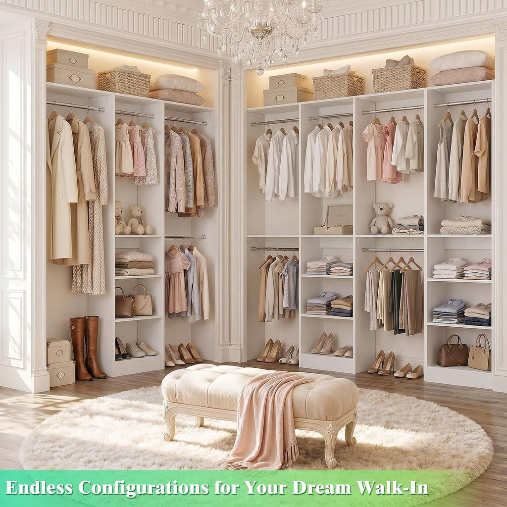 48" Closet Organizer System, 4FT Closet System for Small Closets with 4 Hanging Rods & 3 Shelves, 80"H Small Closet