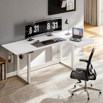 L Shaped Standing Desk, 71x43 Inches Electric L Stand Up Desk | Office Desk with 4 Legs, Dual Motor and Memory