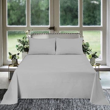 100% Egyptian Cotton 3Pcs Flat Sheet Oversized (132 X 110) Luxury Quality Bedding Flat Sheet Silver Solid