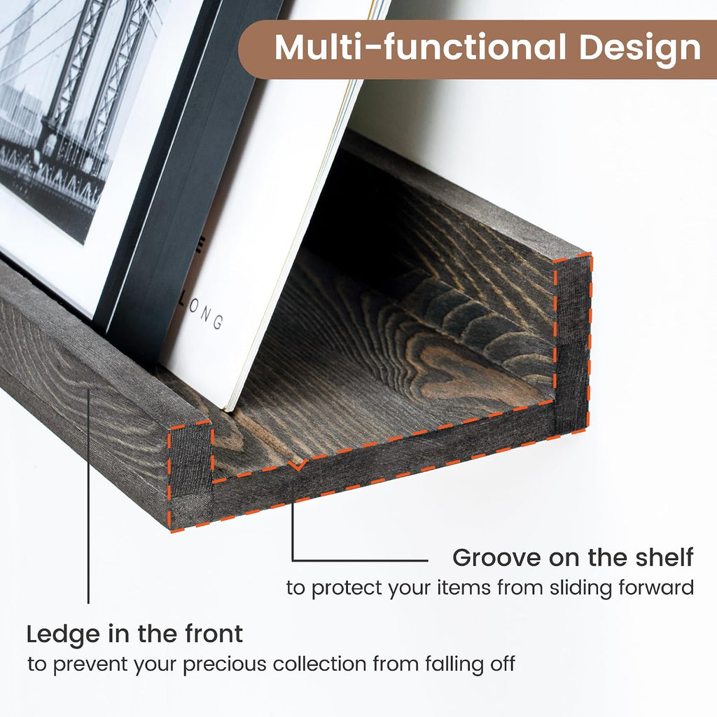 Picture Ledge Wall Shelves 48 Inches Width Set of 3, Solid Pine Wood Rustic Floating Ledge for Kids' Room Bedroom