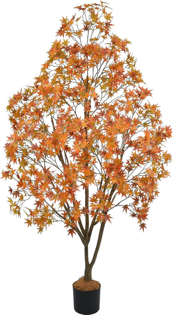 7ft Artificial Maple Tree, Large Potted Faux Tree with Sturdy Thick Trunk & Realistic Maple Leaves, Fake Floor Plant