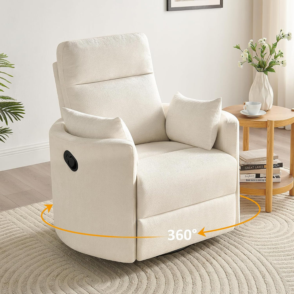 Oversized Nursery Rocking Chair, 360° Swivel Glider Recliner Chair, Chenille Silent Nursery Chair with 2 Pillows and