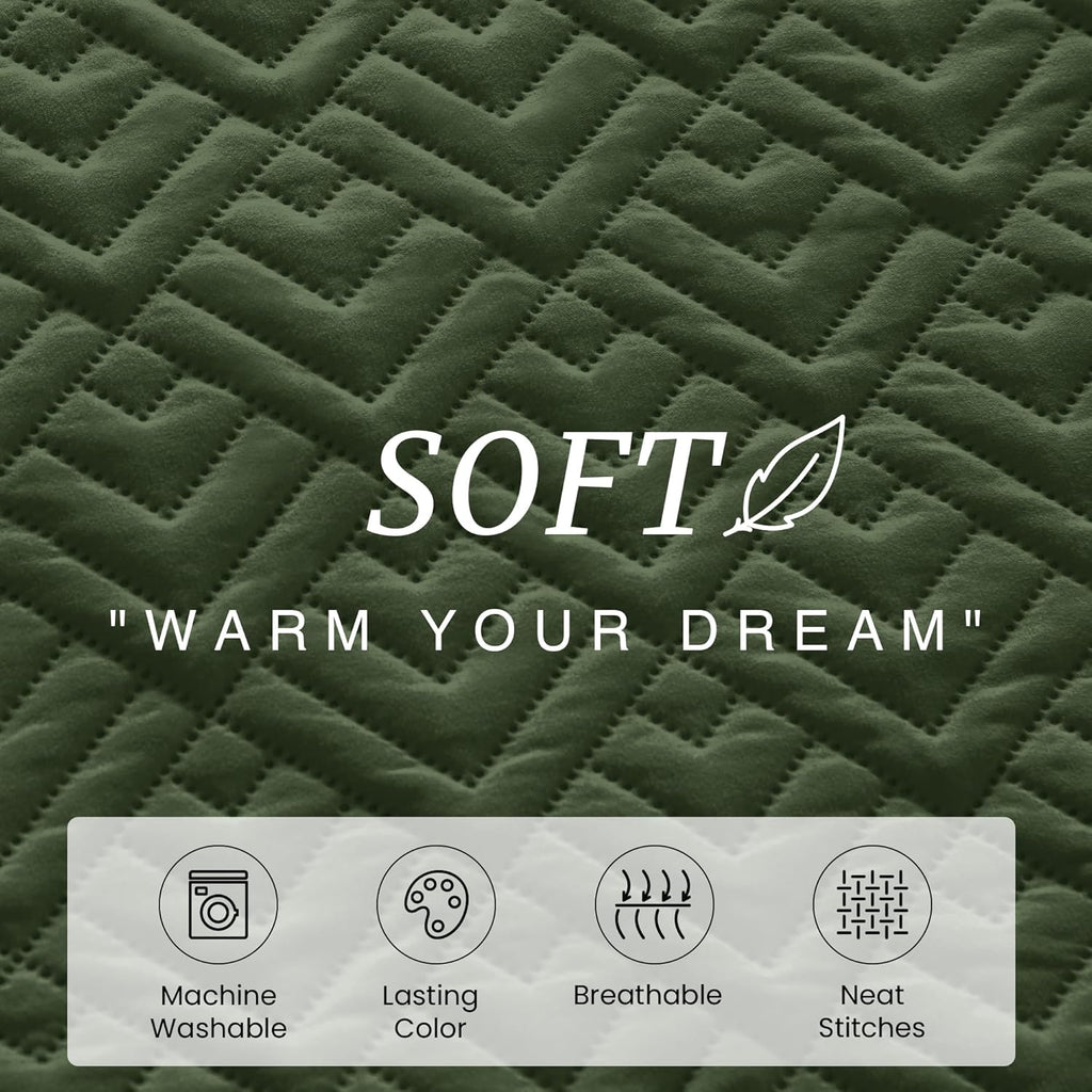 Quilt Set Quilts Olive Green 3 Piece,Lightweight Soft Coverlet Modern Style Squares Pattern Bedspread