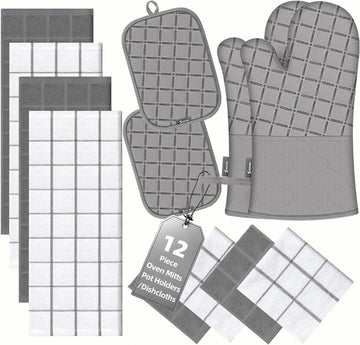 Oven Mitts Kitchen Towels and Dishcloths Pot Holders Sets, Oven Gloves Kitchen Dish Towels 500 Degree Heat Resistant