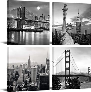 Black and White City Wall Art Modern Brooklyn Bridge Picture Prints US Cityscape Canvas Artwork Home Decor