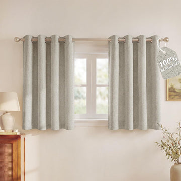 100% Blackout Linen Ivory Curtains 72 inch Length, White Liner Composite Grommet Bedroom Window Treatments Relax Home
