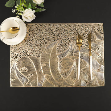 Gold Placemats Set of 6 Wipable Rectangular Table Place Mat Bulk