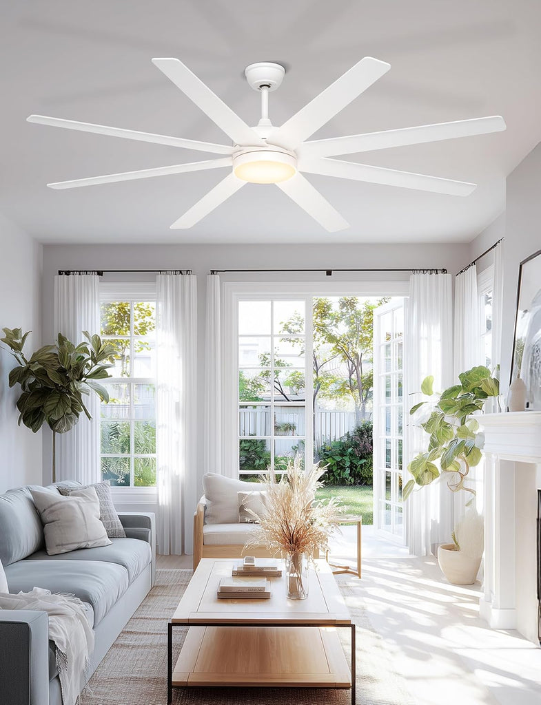 72 Inch Large Ceiling Fans with Lights, 8 Blades White Ceiling Fan Remote/APP Control, Dimmable