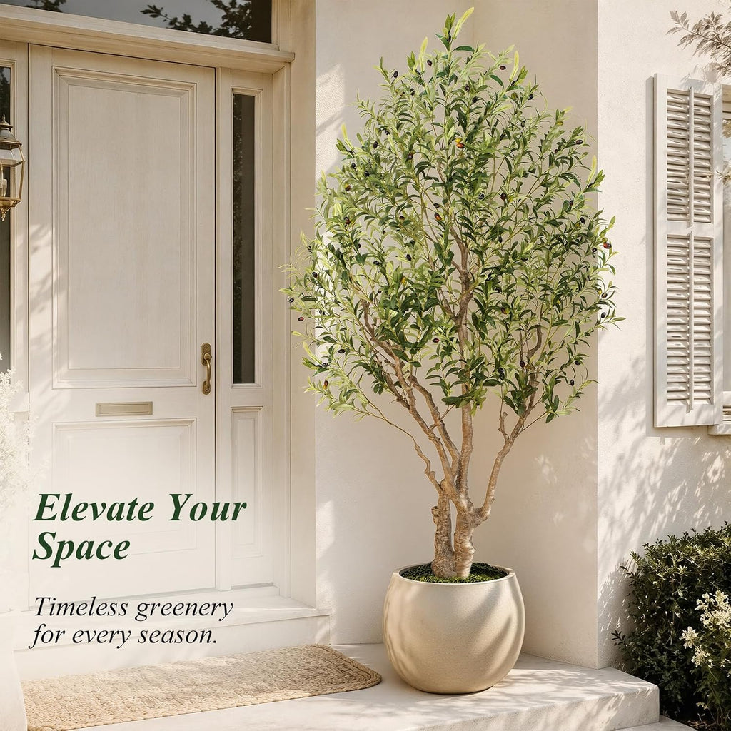 8ft Faux Olive Tree - Large Artificial Olive Tree with Realistic 1750 Leaves and 145 Olives - Lush and Elegant Fake