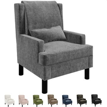Wingback Accent Chair , Mid-Century Modern Reading Chair , Modern Chenille Upholstered Comfy Armchair with High Back