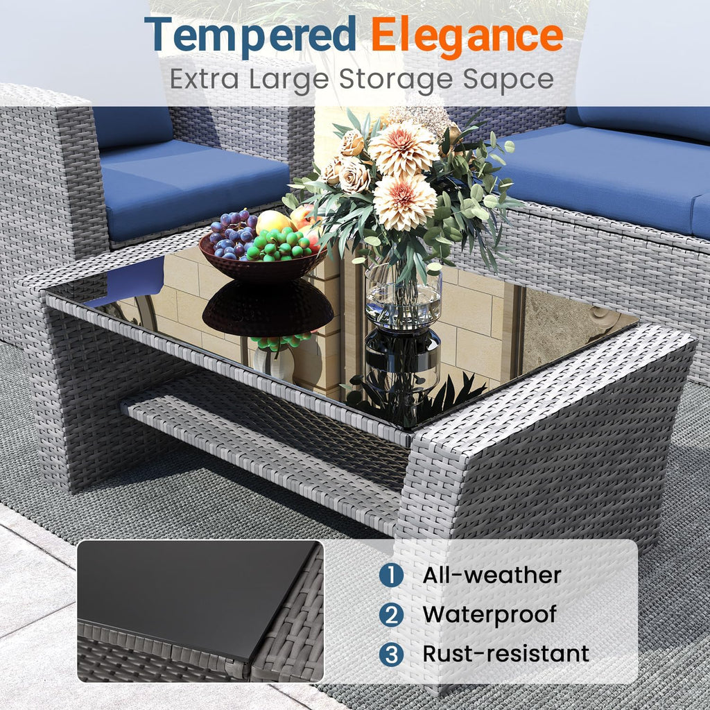Lane 4 Piece Patio Furniture Set, Wicker Outdoor Patio Conversation Furniture Set