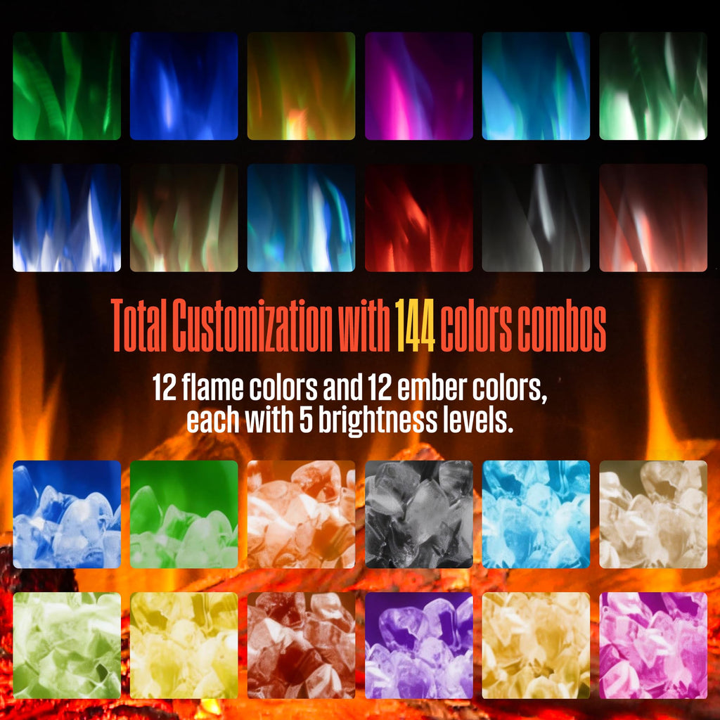 60inch 3-Sided Electric Fireplace, Realistic Flame&Log Set, Compatible with Alexa & Google Home, Wall Mount or
