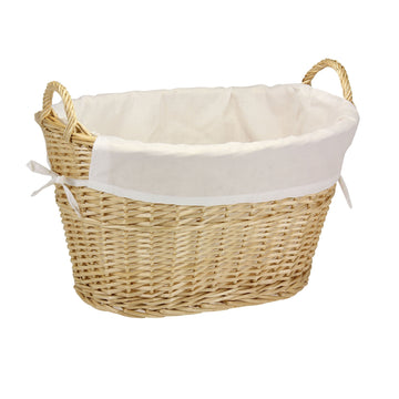 Wicker Laundry Basket with Handles in Handwoven Willow, and Removable Washable Liner, Natural