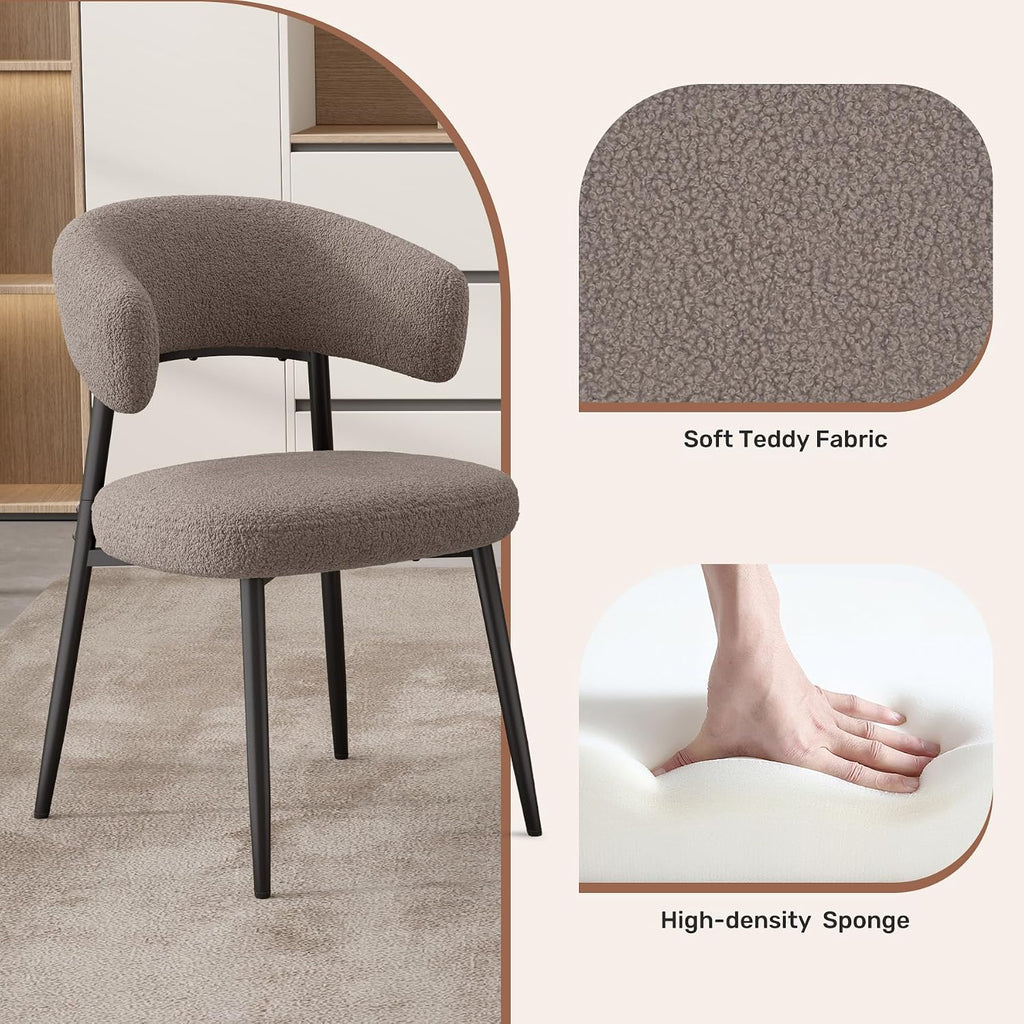 Dining Chairs Set of 4, Mid Century Modern Kitchen Chairs, Boucle Upholstered Dining Chair with Curved Backrest &